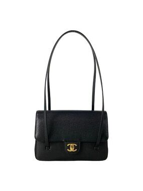 Chanel Shoulder Bag Small Flap Black Vintage Gold